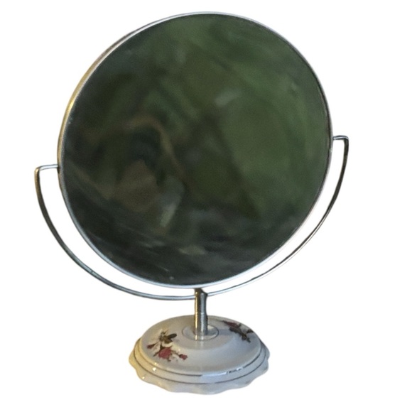 VTG Porcelain Base Double Sided Magnifying Vanity Make Up Mirror Roses Floral - Picture 2 of 10